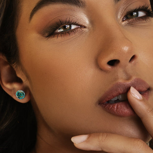 Sarcelle | Argent sterling .925 | Boucles d'Oreilles Tiges Verre Luciole